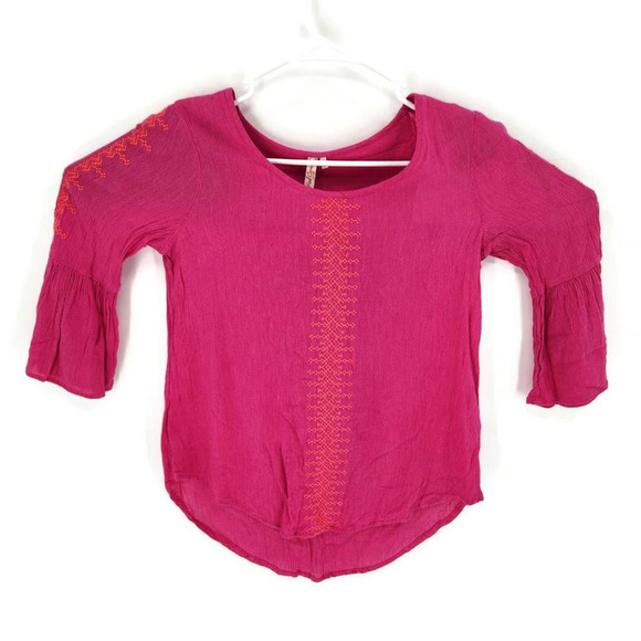 Red Camel Womens Blouse Pink Bell Sleeve Scoop Neck Embroidered Boho S - Picture 1 of 4